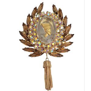 Juliana D&E Vintage Topaz AB Rhinestone Nefertiti Tassel Brooch Pendant, K264